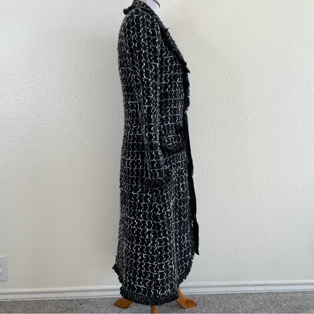 Newport News Long Jacket Wmns 4 Black White Textured Fringe Boho Luxury Quality - Picture 6 of 10
